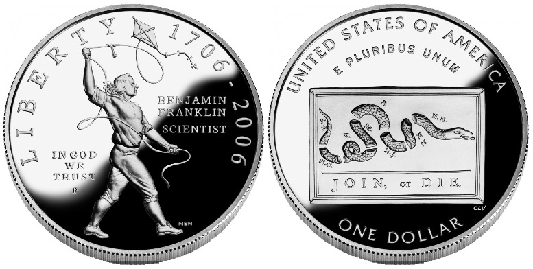 The Franklin 'Scientist' Dollar — a kite, a key, and a cut-up snake