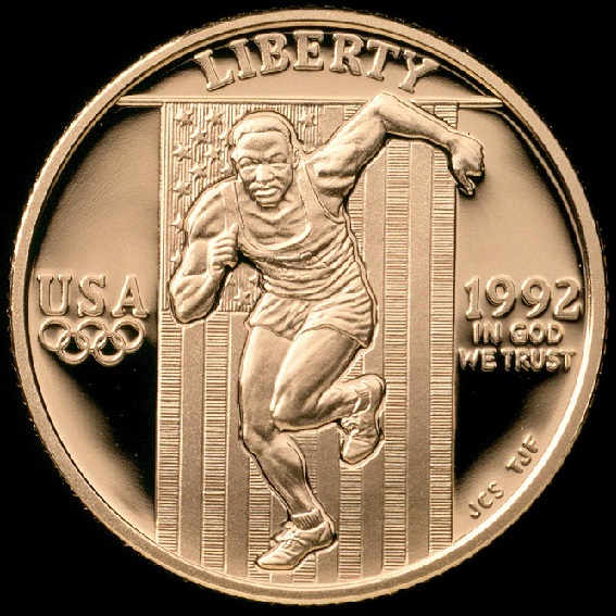 The 1992 $5 Olympic Gold — a sprinter cast in gold to fund Team USA