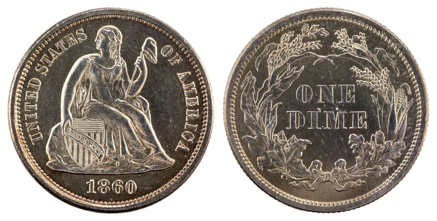 The Seated Liberty Dime: a goddess on a rock, 1837–1891