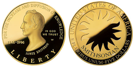 The 1996 Smithsonian $5 Gold — a museum's founder, struck in gold