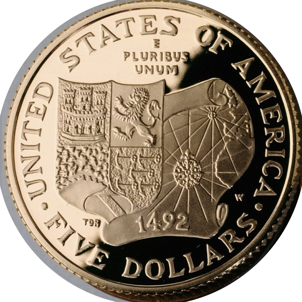 5 Dollars (Christopher Columbus Quincentenary) reverse